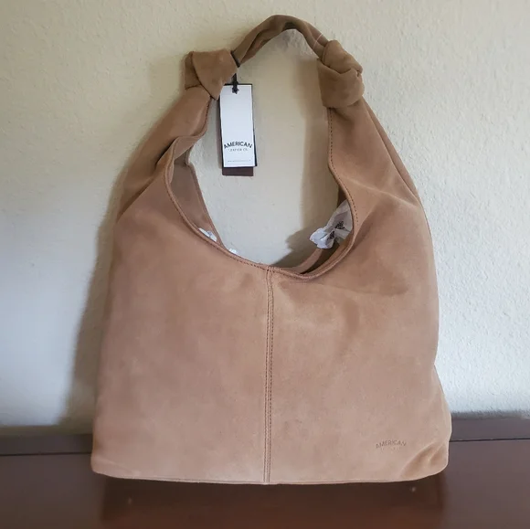 American Leather Co Light Tan (Peanut) Suede Brooklyn Style Soft Slouchy Hobo - Picture 3 of 11